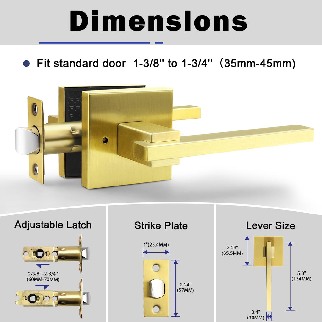10 Pack Gold Privacy Door Handles Square Keyless Door Lever, Interior Door Handle , Modern Door Handle Sets Stainless