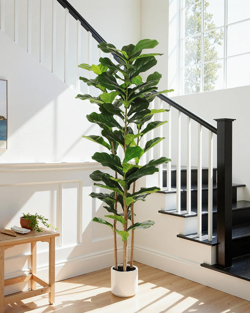 Fiddle Leaf Fig Tree, 6FT Faux Trees Indoor,Tall FakeTree with Decorative planters,Natural Wood Trunk & Realistic