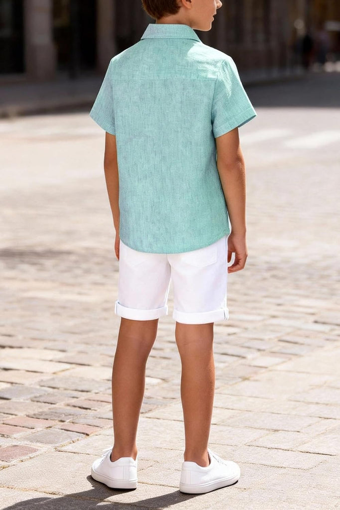 Boy Button Down Chambray Shirts Short Sleeve Linen Shirt