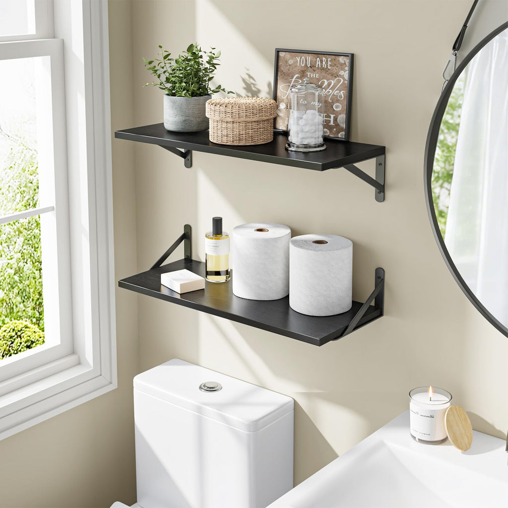 2pcs 10 in Deep Floating Shelves for Wall (Black, 23.6" L)
