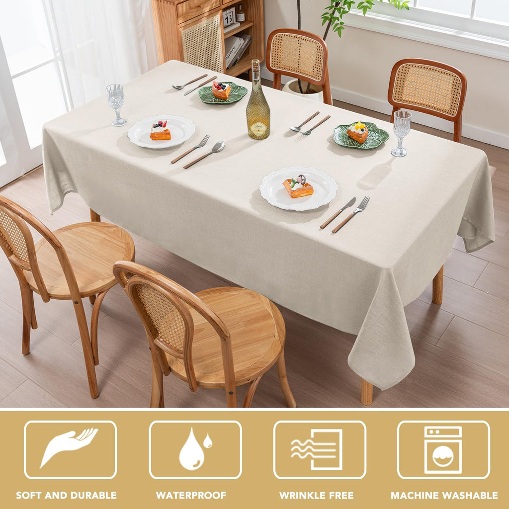 Linen Table Cloths Rectangle 60 x 104 Inch Premium Tablecloth Spill-Proof Waterproof Table Cover for Dining Buffet