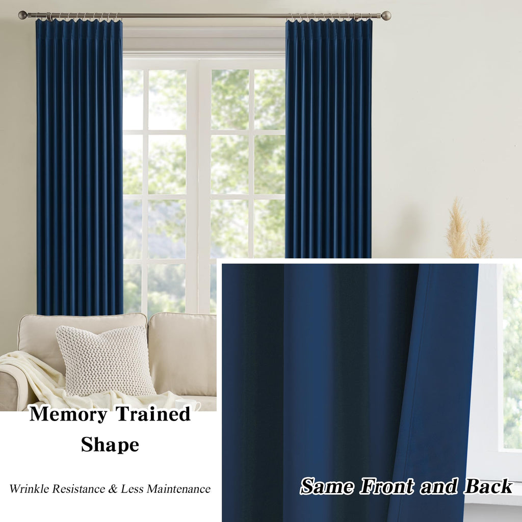 Pinch Pleated Curtains 100 Inches Long 2 Panels Set, Thermal Insulated Blackout Room Darkening Curtain, Window