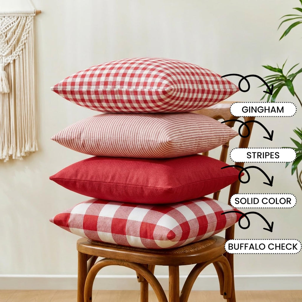 Red and White Buffalo Check Plaid Outdoor Throw Pillow Cover 20x20 Set of 4