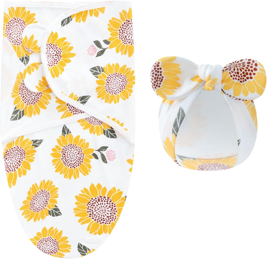Pack Baby Swaddles for Newborns with Bow Hat for Girls Yellow Set