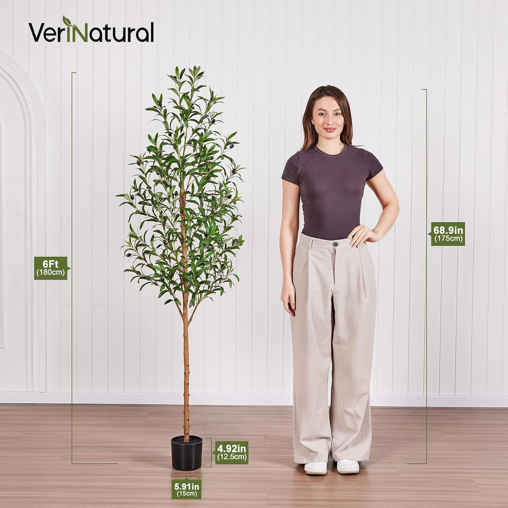 6ft Artificial Olive Tree with Real Wood Trunk