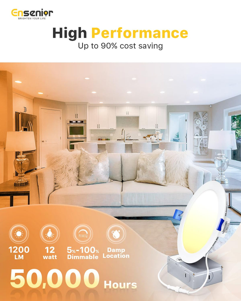 36 Pack 6 Inch LED Recessed Light, 5CCT Dimmable Canless Wafer
