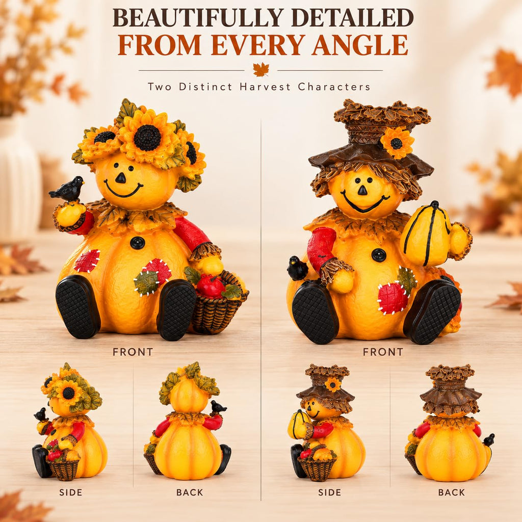 Harvest Pumpkin Figurines, Set of 2, Thanksgiving Fall Decor