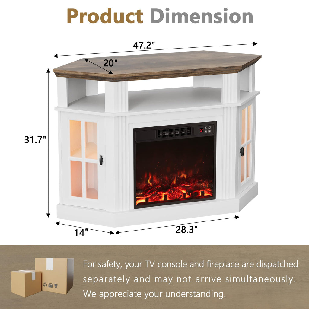 LED Fireplace Corner TV Stand for Up to 55 Inch, Antique White