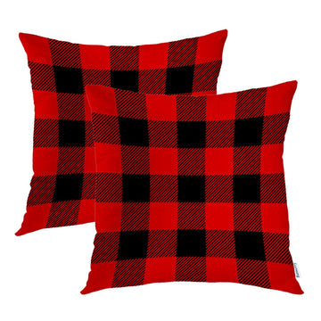 Red Black Plaid Throw Pillow Covers, Simple Rustic Lumberjack Geometric Retro Decorative Pillow Covers Digital