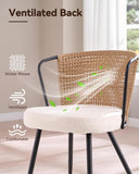 BedsPick Rattan Dining Chairs Set of 2 - Farmhouse Upholstered Cane Back Kitchen Chair with Boucle Cushion