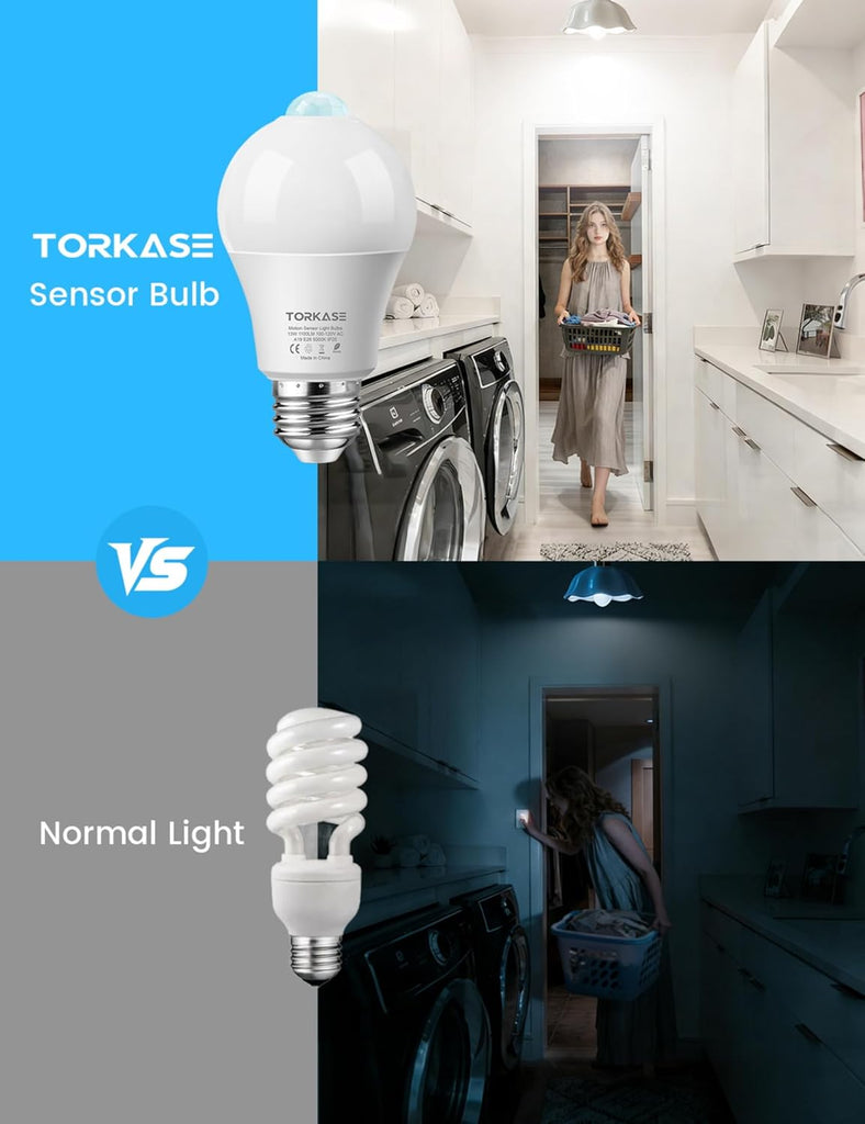 Motion Sensor Light Bulbs 13W (100W Equivalent), 3 Pack A19 E26 Motion Activated Dusk to Dawn LED Bulb, 5000K