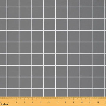 Grey Plaid Fabric by The Yard, White Stripes Line Decor Fabrics for Sewing Lovers, Modern Simple Style Fabric for DIY