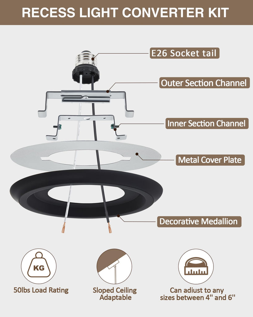Recessed Can Light Conversion Kit for 5" and 6" Ceiling Fixtures