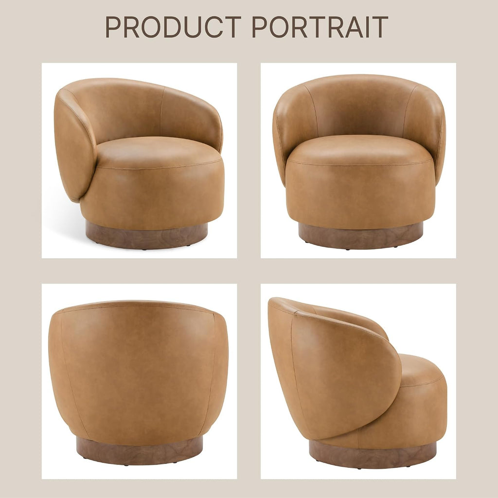 Swivel Barrel Accent Chair, Faux Leather, Brown, 2-Pack - Set of 2