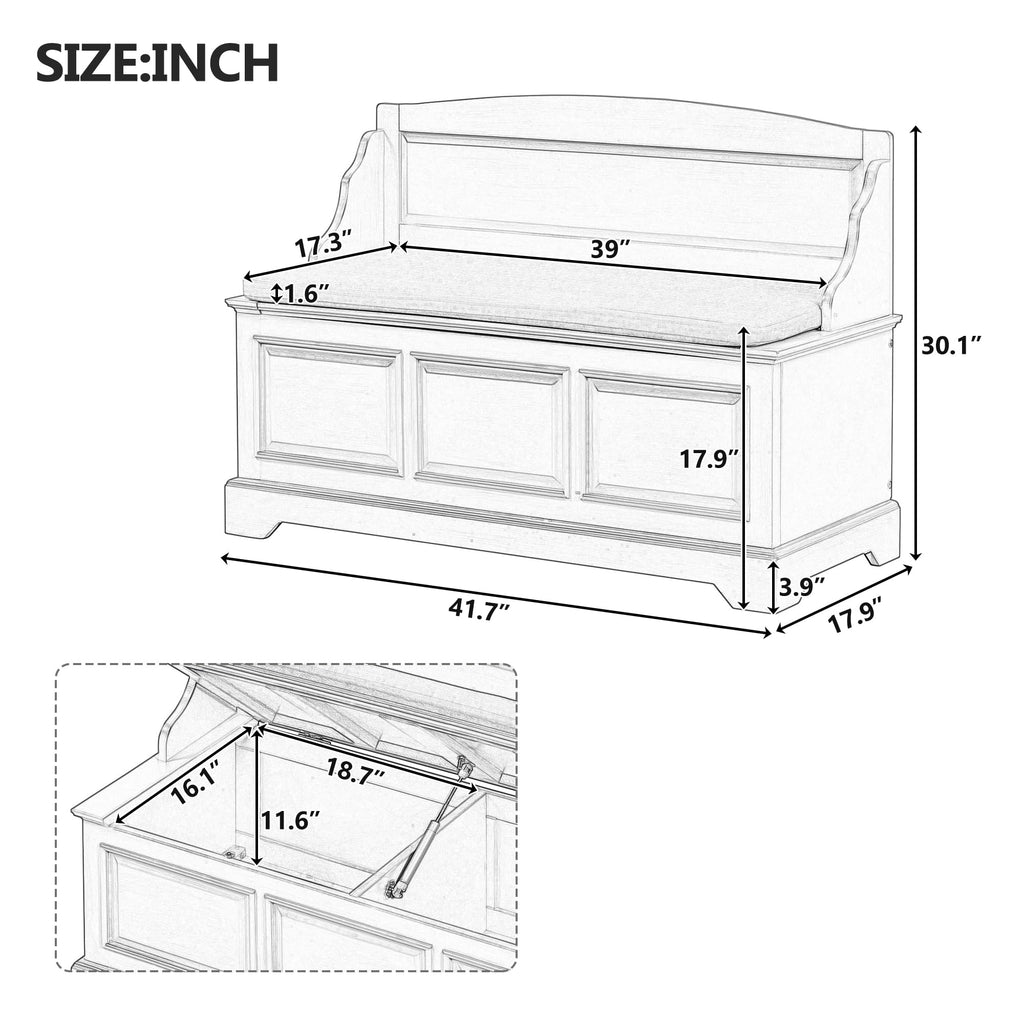 Rustic Entry Storage Bench with Hidden Compartments and Removable Cushion, Wooden Entryway Hallway Foyer Shoe Bench