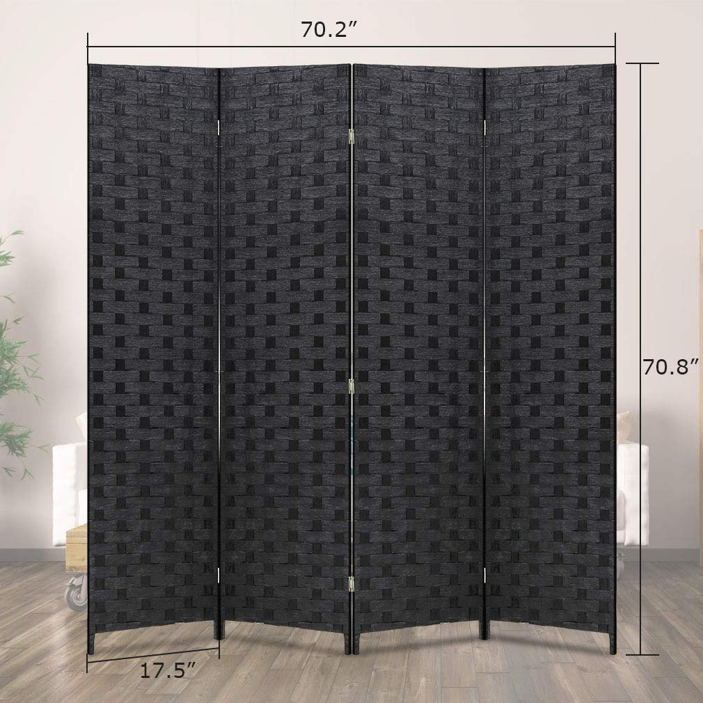 4-Panel Folding Room Divider | 6ft, Black | Light & Portable