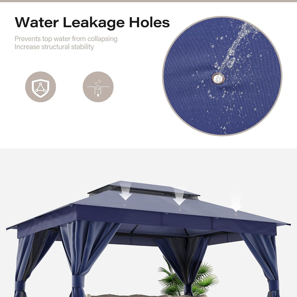 10'x13' Outdoor Gazebo, Metal Frame Heavy Duty Patio Canopy Tent Shelter with Double Roofs - Navy Blue