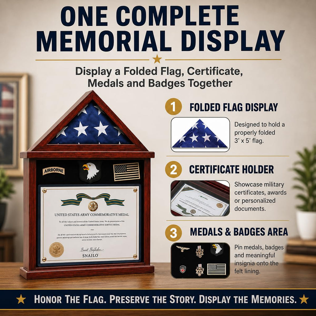 Flag Display Case Military Shadow Box for a Folded Army 3'x5' Flag