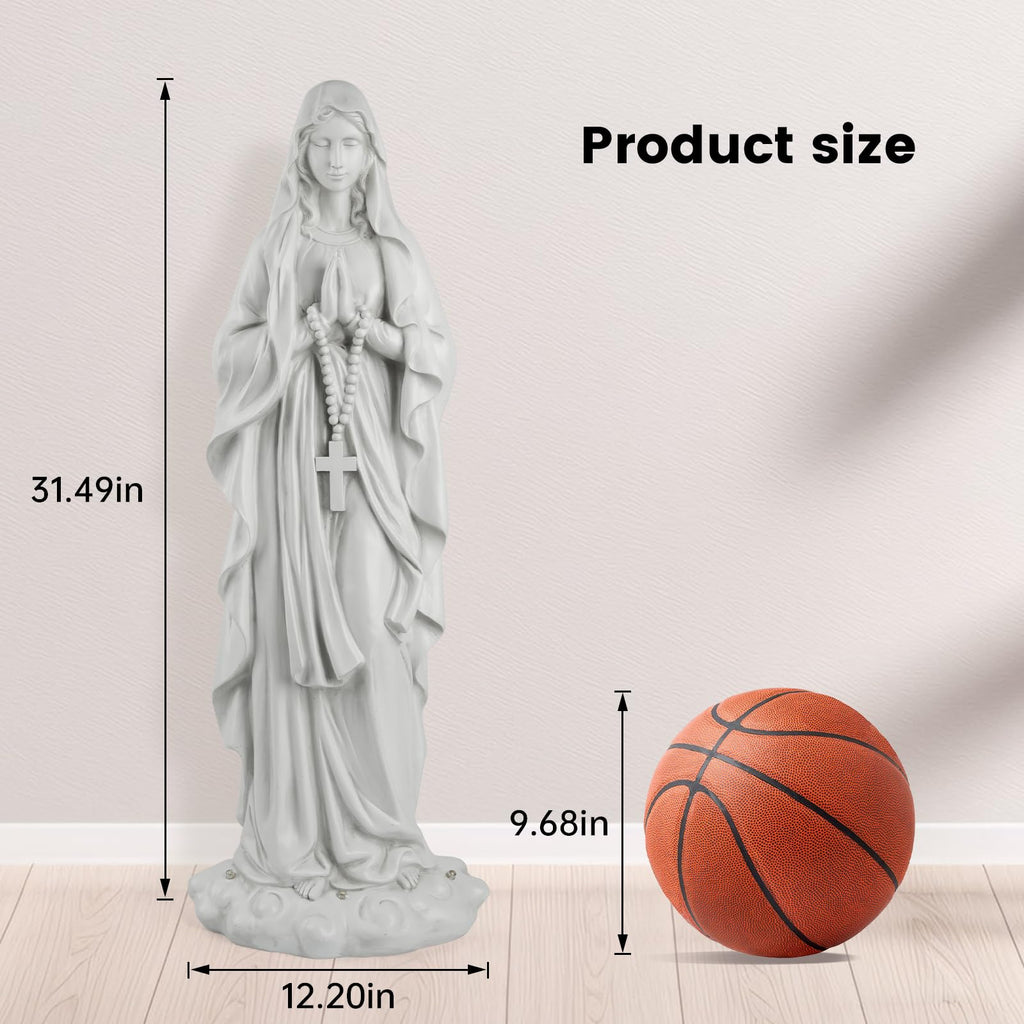 Virgin Mary Statue 31.49 Inch Religious Garden Statue Solar Mary Statue Outdoor Yard Patio Deck Home Entryway Hallway