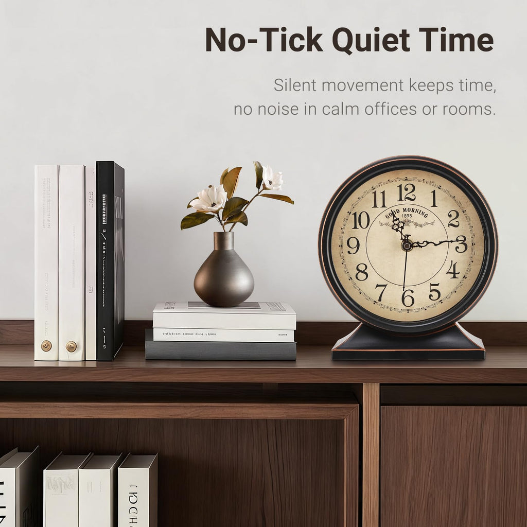 7-Inch Retro Mantel Desk Clocks, Silent Vintage Table Clock with All Metal Frame, Easy to Read Larege Retro Mantel