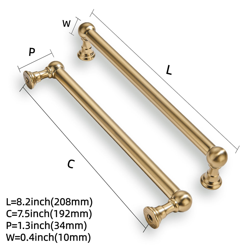 2 Pack 7-1/2 Inch Hole Center Brushed Brass Cabinet Pulls Heavy Duty Solid Warm Brass Cabinet Handles cabinets
