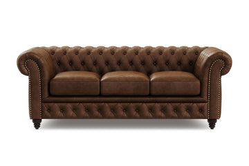 Parma Chesterfield 3 Seater Sofa 82" | Full Leather | Mid-Century Leather Couch with Classic Button Tufted Back, Wood