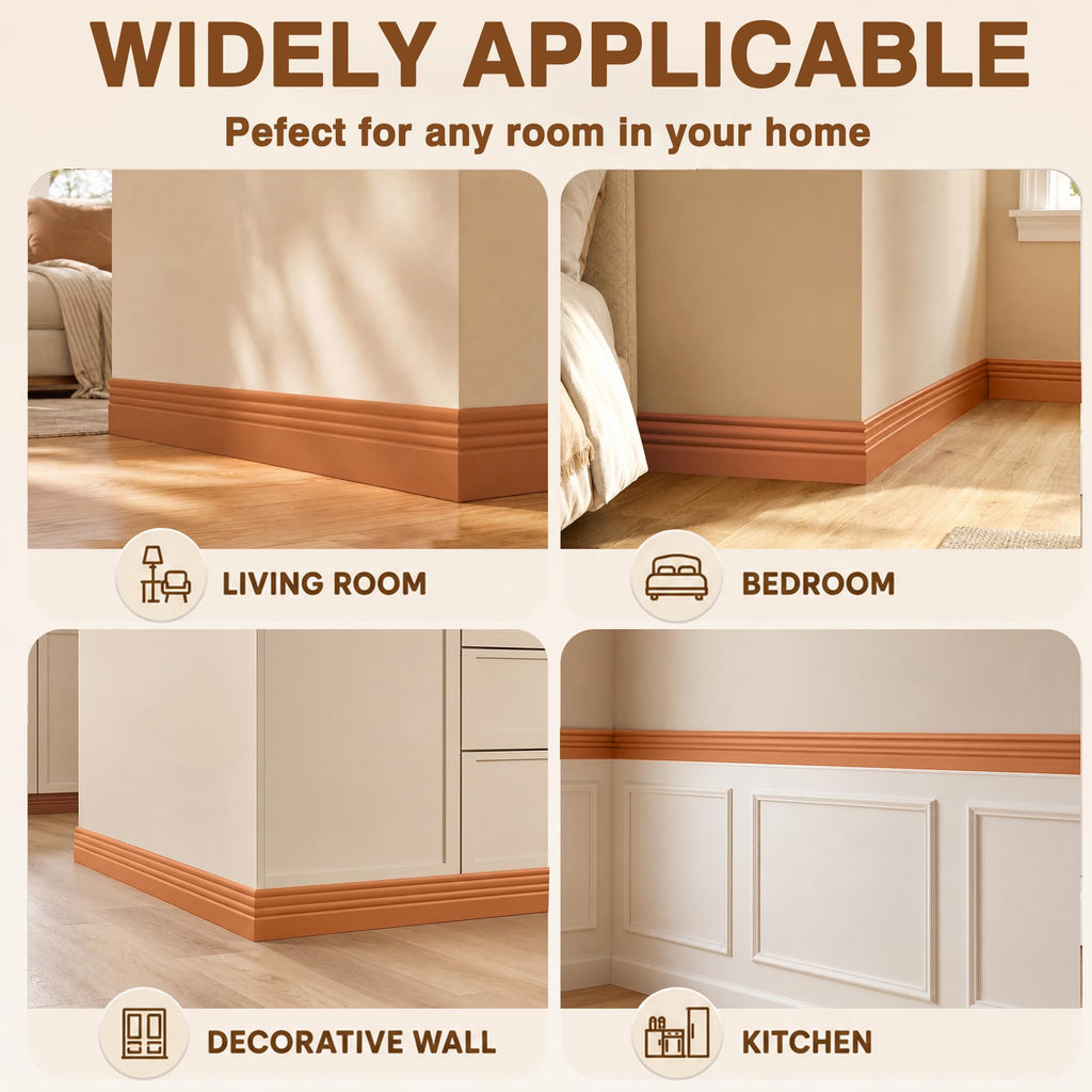 Baseboard Molding Trim 4" x 10 Feet,Peel and Stick Vinyl Wall Base Brown