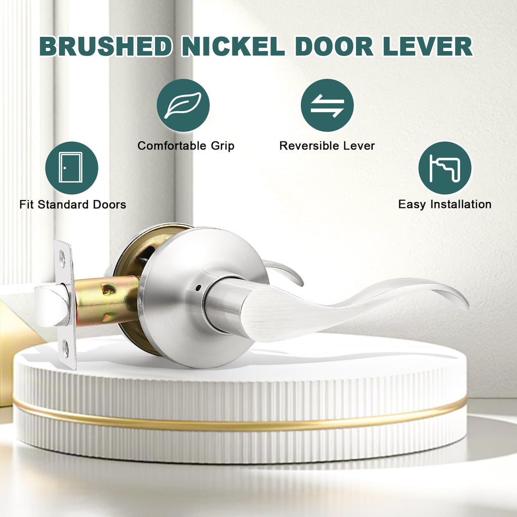 10 Pack Satin Nickel Passage Lever Handle Interior Door Levers Hallway Closet Door Handles Wave Door Lock Keyless