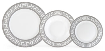 Porcelain Dinnerware Set for 4-12 Piece, Elegant Meander Silver