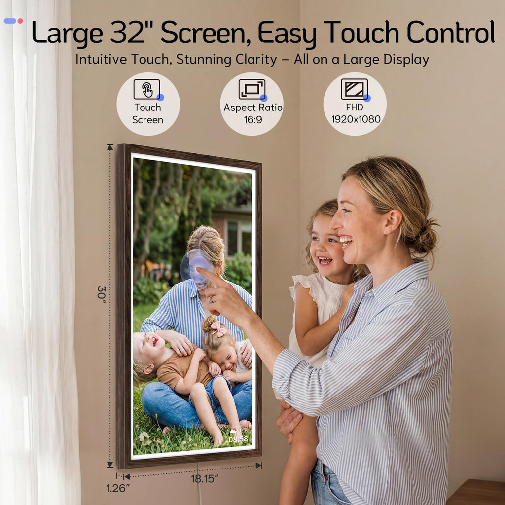 32" Digital Picture Frame, Touchscreen, Dual-Band Wi‐Fi, 64GB