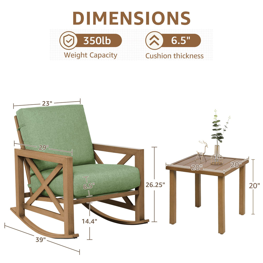 3 Piece Patio Rocking Bistro Set, 6.5'' Thick Cushions