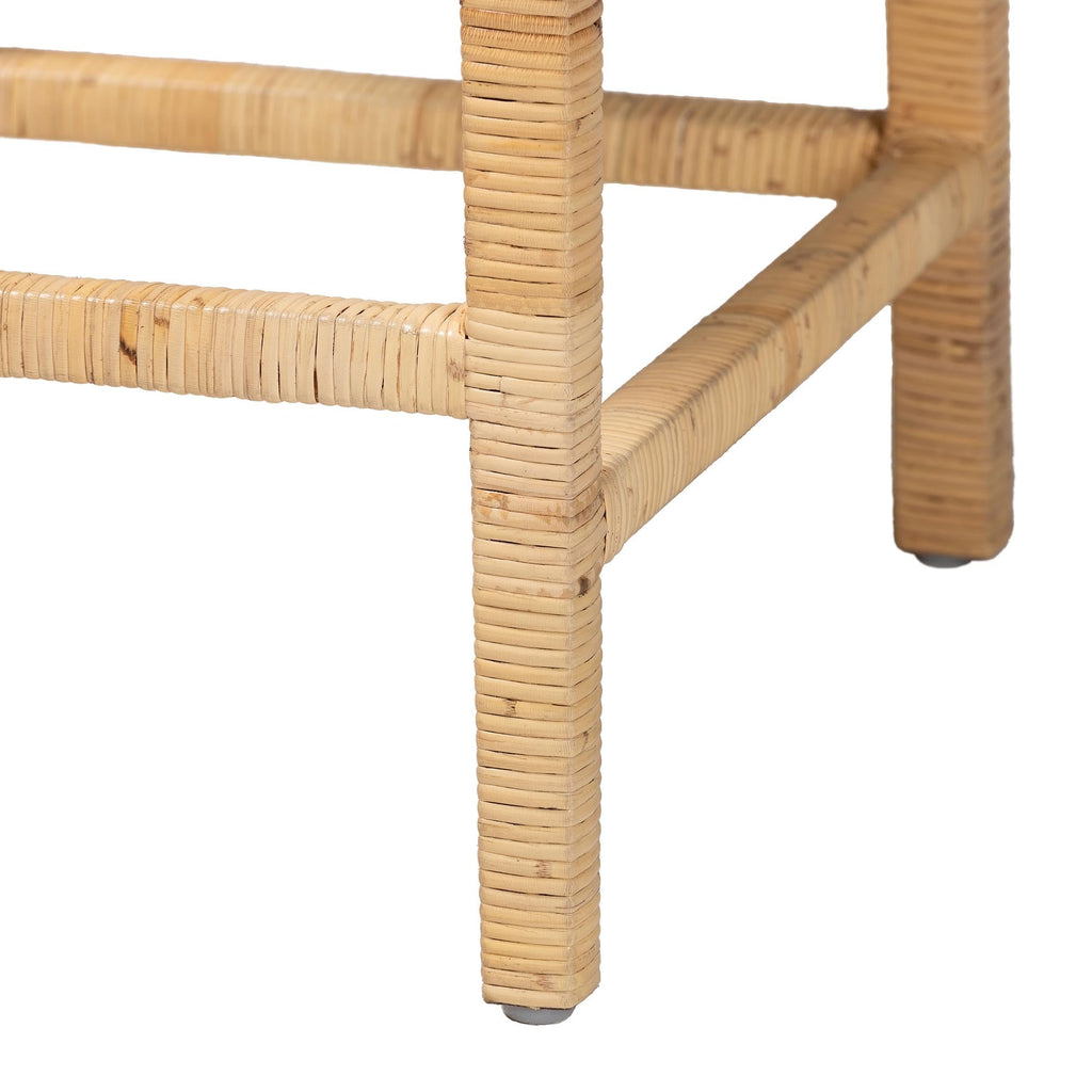 Sofia Rattan Counter Stool with Mahogany Wood Frame - Handwoven Wicker Counter Chair with Removable Cushion, Light