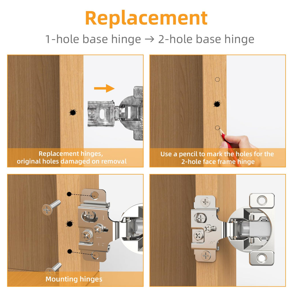 50 Pack Face Frame Cabinet Hinges, 1/2" Overlay, Soft Close, 105°