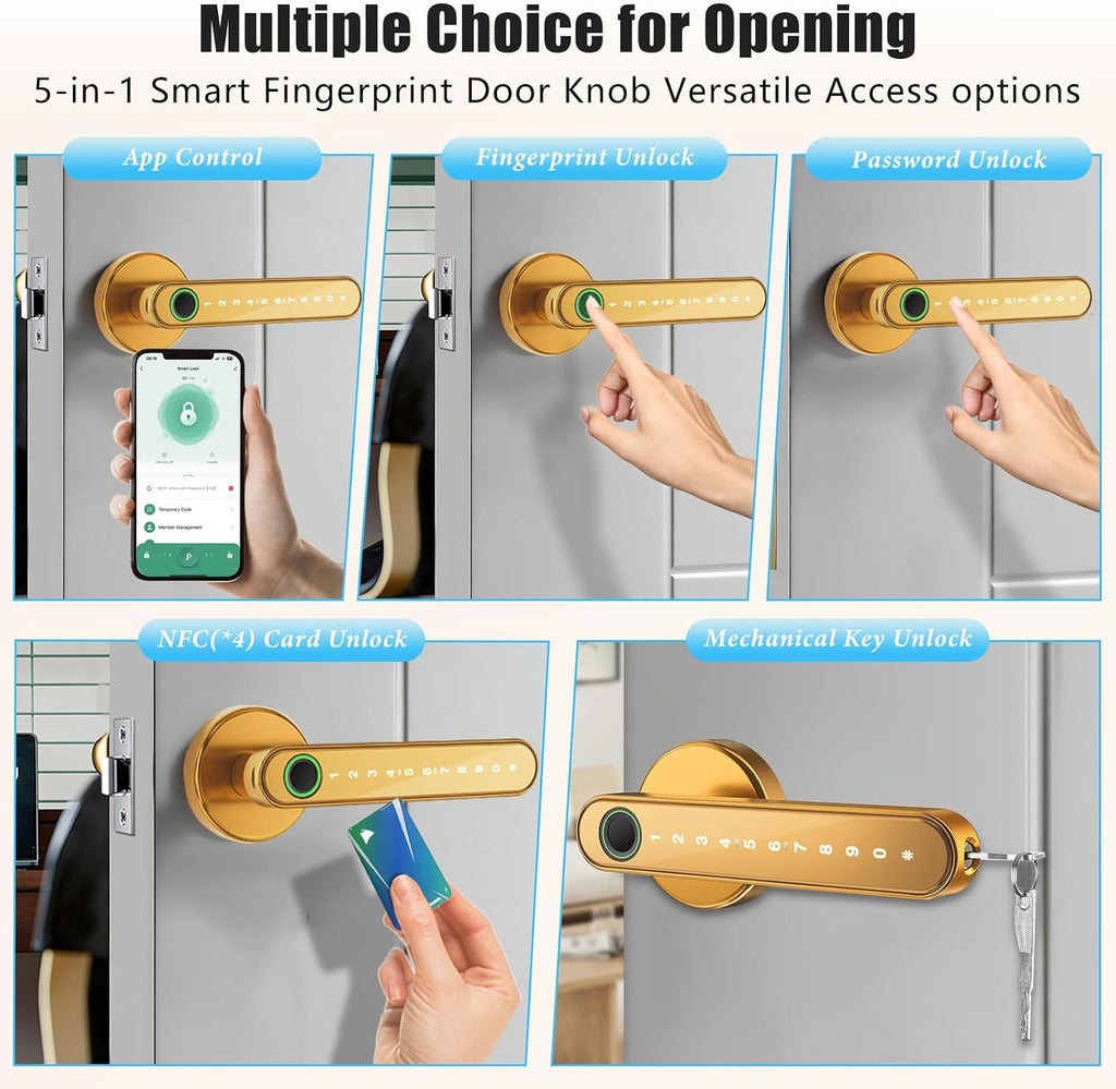 Smart Door Lock with Knob, Keyless Entry Door Locks with Handle, Fingerprint Door Knob /Front Door/Apartment,Generate