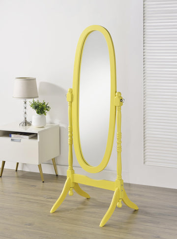 Traditional Queen Anna Style Wood Floor Cheval Mirror, Yellow