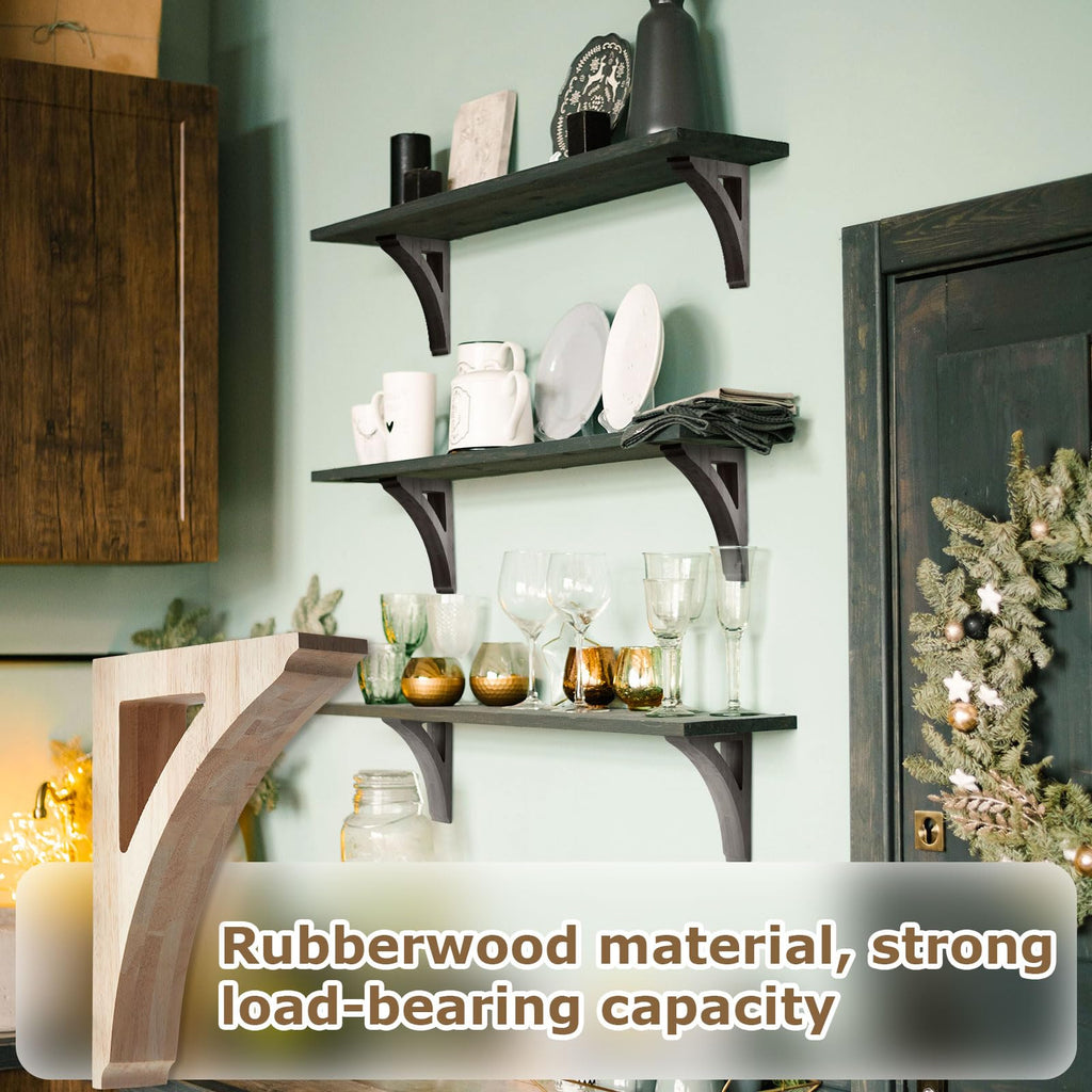 4 Pcs Wood Corbels, 1-3/4" x 6-1/2" x 9" Wooden Shelf Brackets
