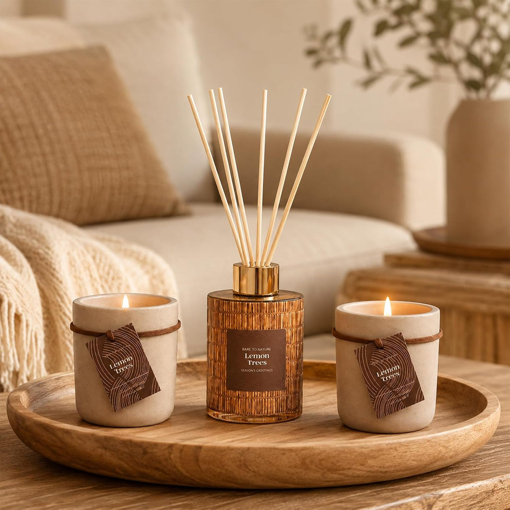 Covtlykne Scented Gift Set - 3 oz Candles & 1 Reed Diffuser Oil, Home Fragrance Kit Decoration & Gifts - Set of 2