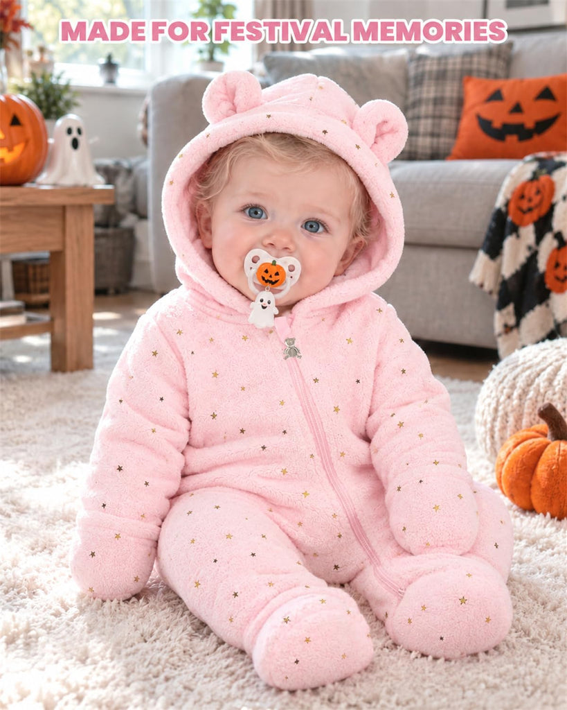 Baby Snowsuit Fall Fleece Hooded Footed Romper for Newborns