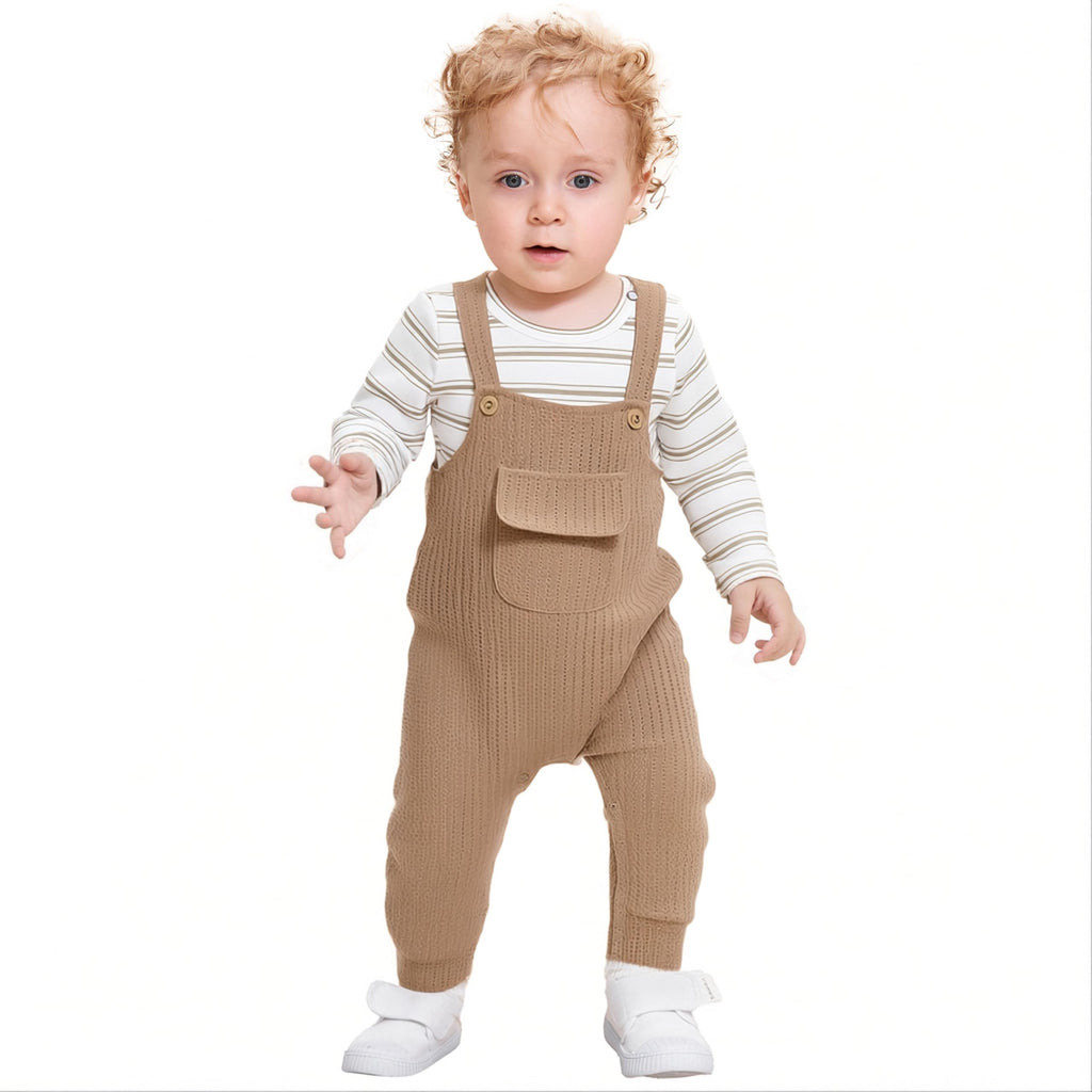 Toddler Baby Boys Clothes Summer Outfit Stripe T-Shirt Shortall Romper Set Cute Bodysuit Solid Color