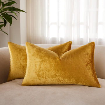 16x24 Lumbar Velvet Throw Pillow Covers Set of 2, Golden
