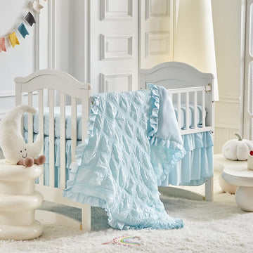 Ruffled Crib Bedding Set Baby Boho Quilted Comforter with Fitted Sheet and Bed Skirt - Cute Soft Breathable