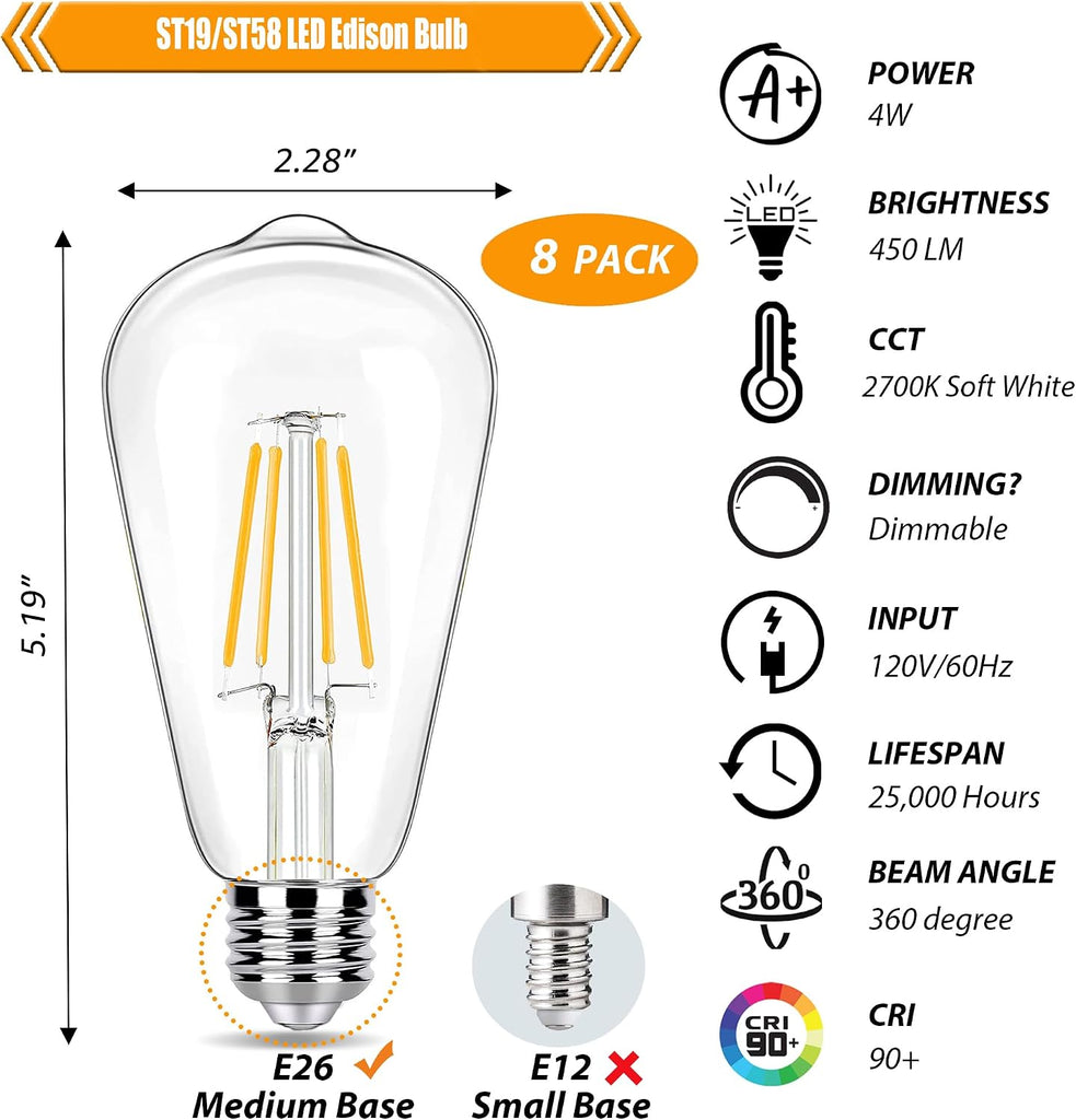 8 Pack Dimmable LED Light Bulbs 40W Equivalent, 2700K Soft White