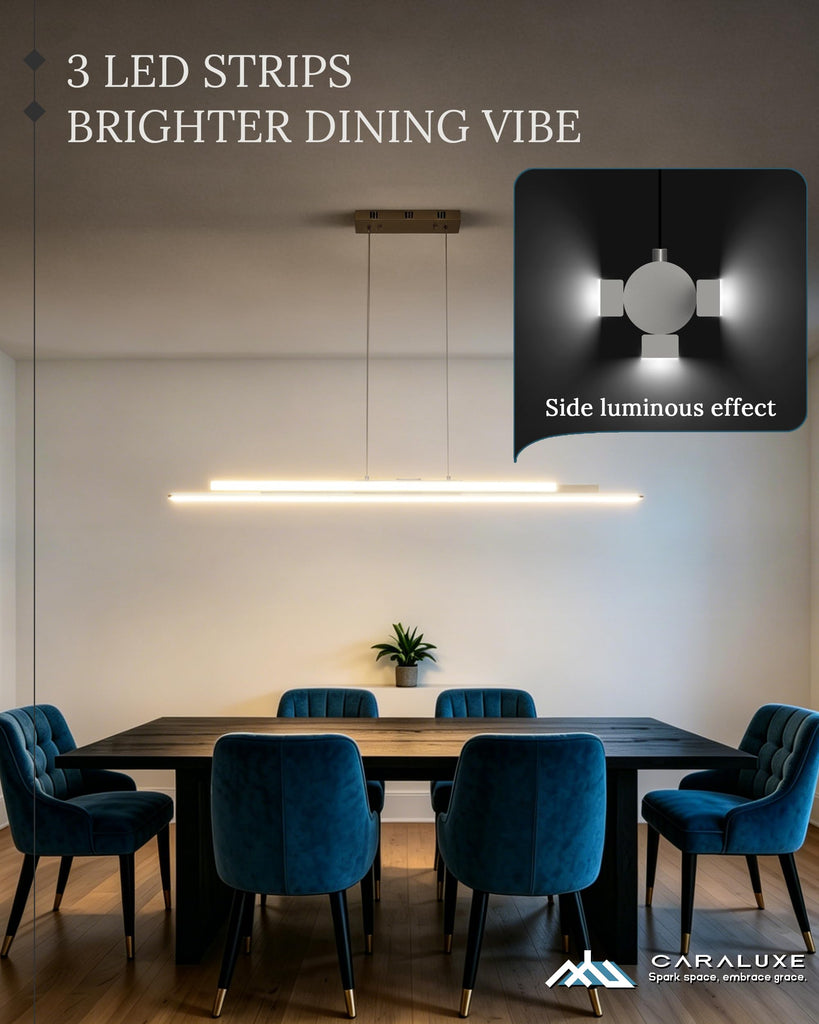 3 LED Linear Pendant Light 52 inch Nickel Island Light Dimmable