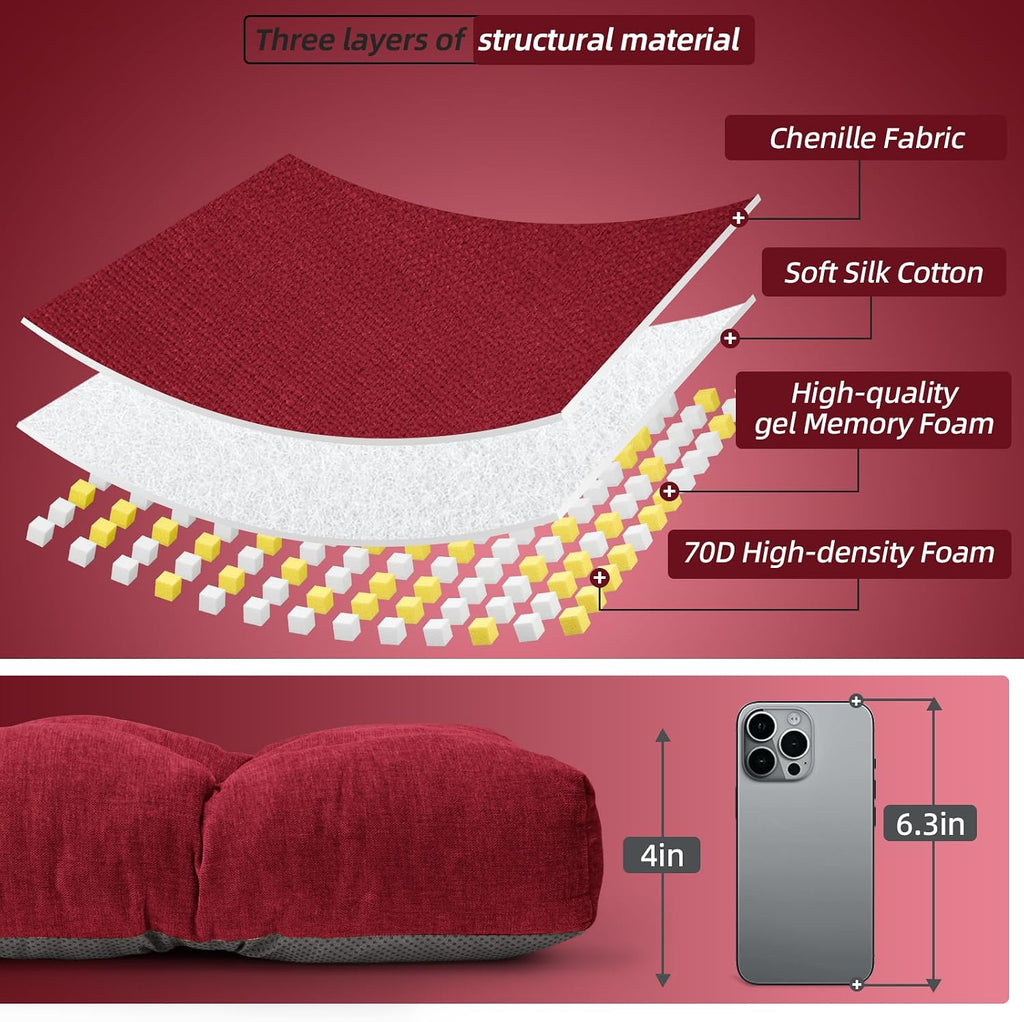 48 Inch Bench Cushion, Tufted Window Seat Cushion with High-Density Memory Foam, Soft Chenille Non-Slip Indoor
