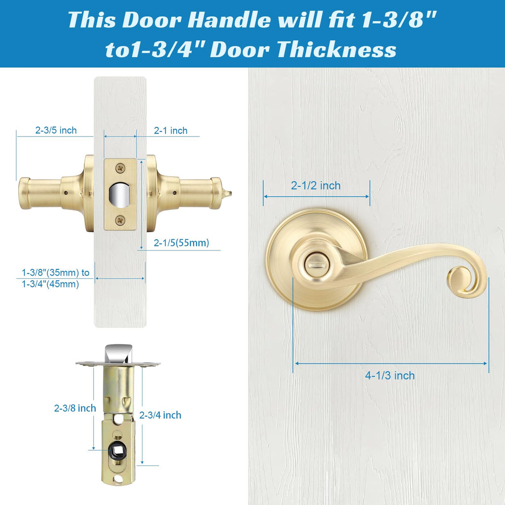 1 Pack Gold Door Handle, Wave Style Privacy Door Lever