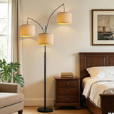 Dimmable 3 Lights Floor Lamp - 3000LM Super Bright Arc Floor Lamps, Modern Tall Standing Lamp With Beige Shades