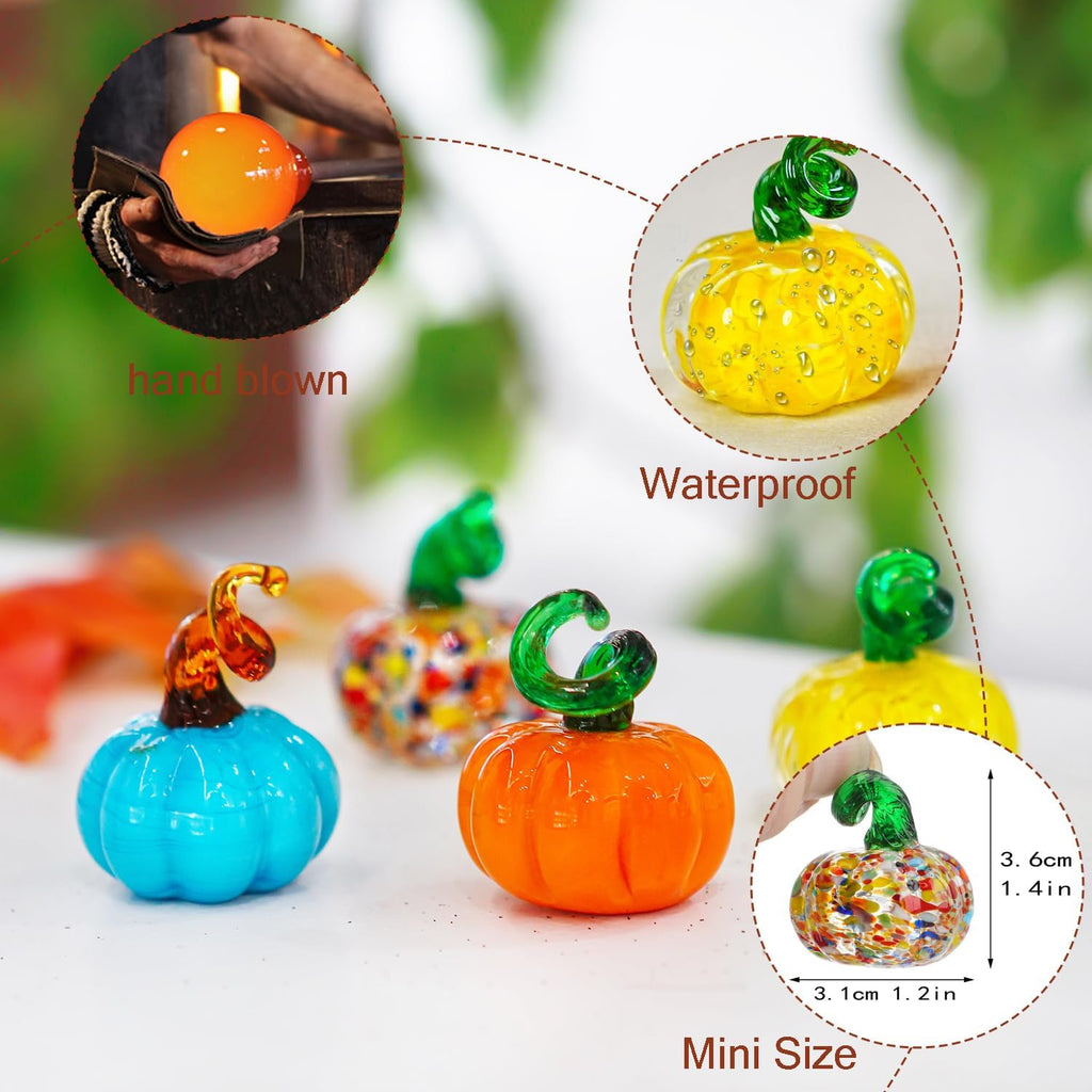 Blown Glass Pumpkin Figurines Fall Thanksgiving Centerpiece Decor - Set of 4