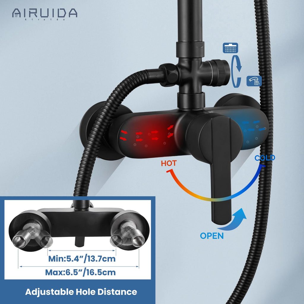 Matte Black Exposed Shower System with Handheld Spray