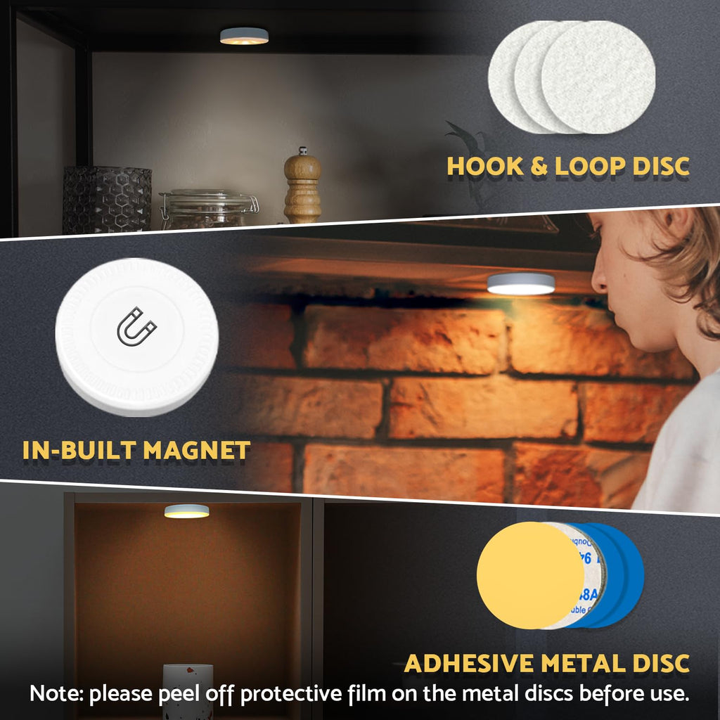 Rechargeable Puck Lights 2-Pack, Magnetic Tap Light, Warm Yellow