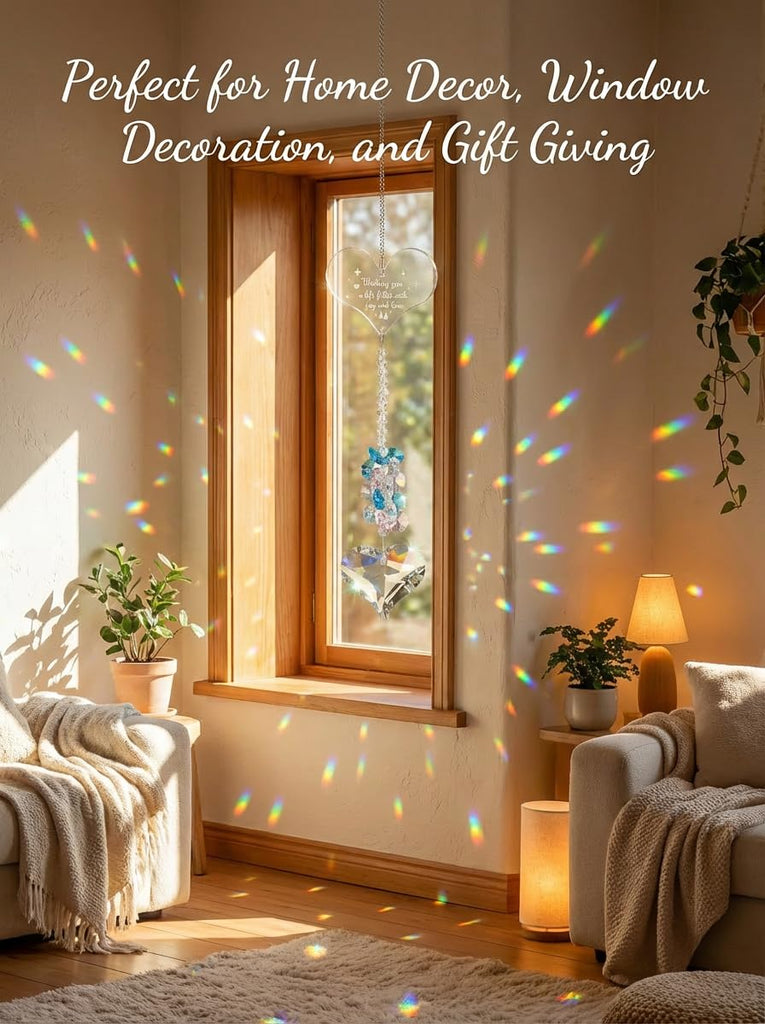 Crystal Prism Suncatcher Hanging Ornament Rainbow Heart Gifts